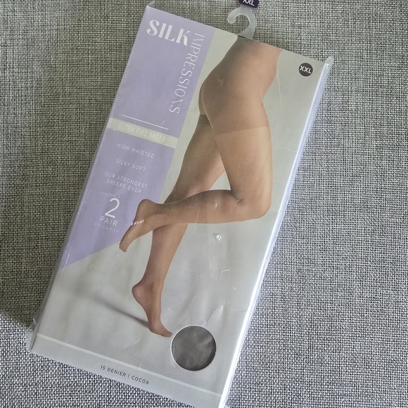 2 Pairs Silk Impression 15 Denier Cocoa Ultra Fine Sheer XXL Hosiery - Picture 1 of 2